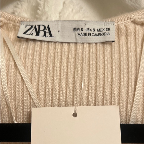NWT Zara Beige Ribbed Wrap Knit Sweater Top - Picture 3 of 5